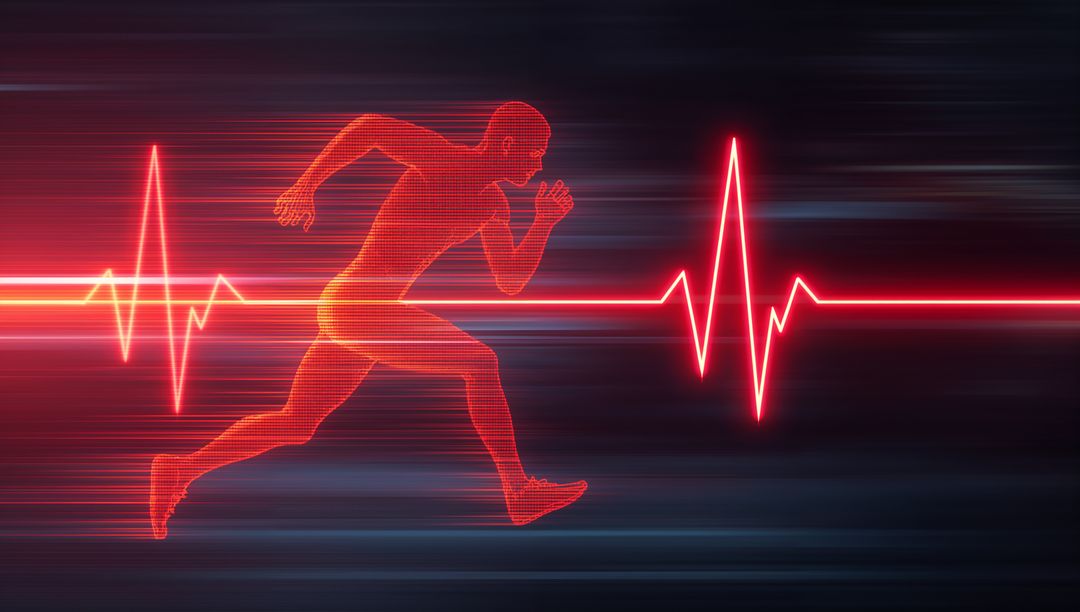Futuristic Runner with ECG Visualization in Digital Space