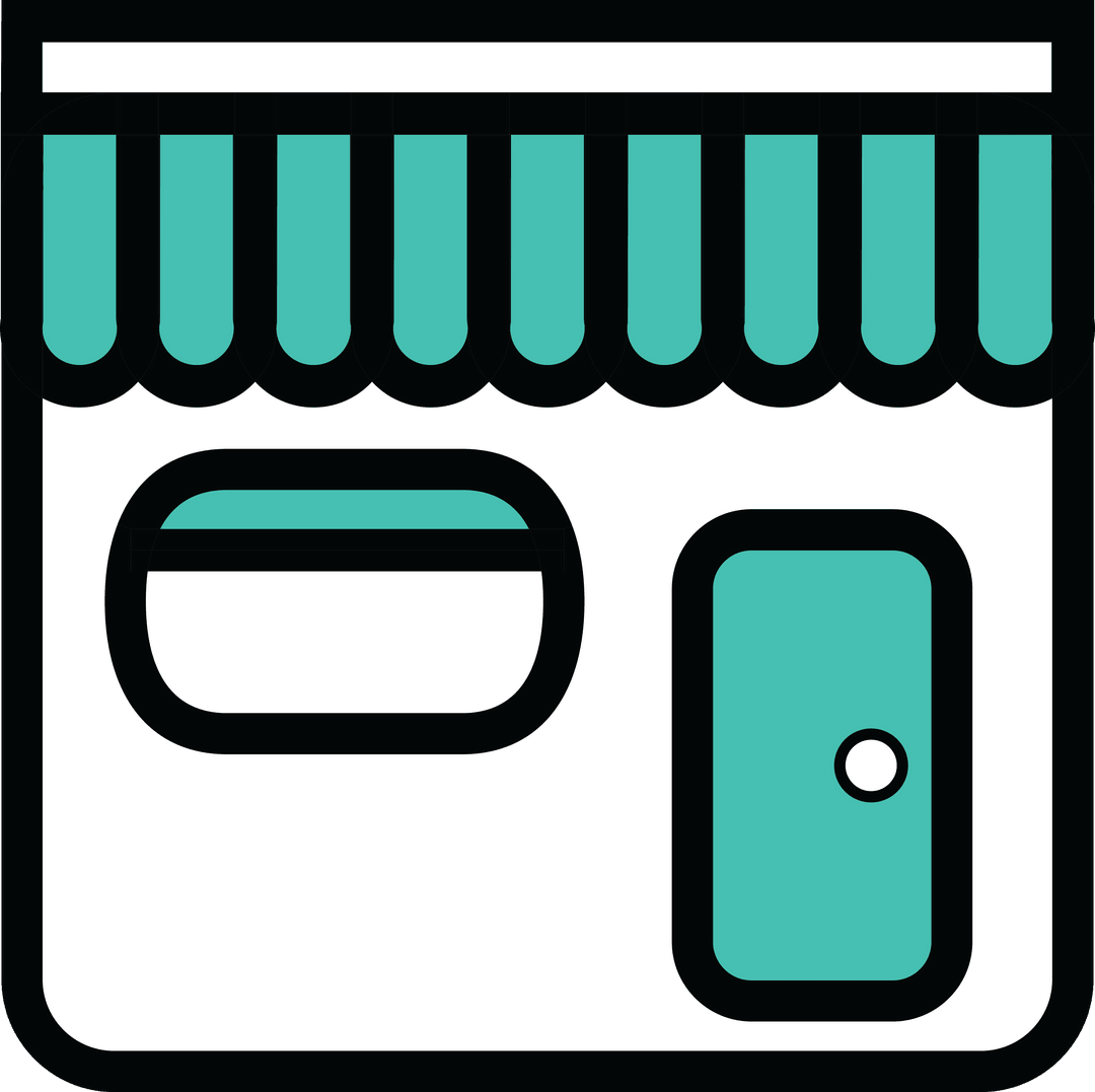 Transparent Storefront With Door and Awning Vector Illustration