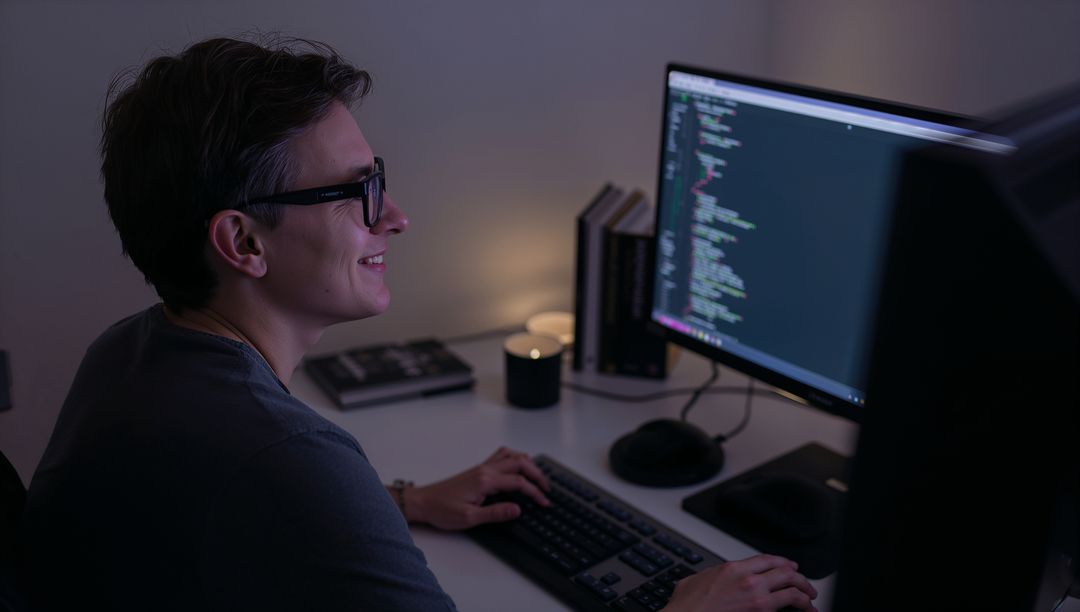 Proficient Developer Coding in Comfortable Home Office