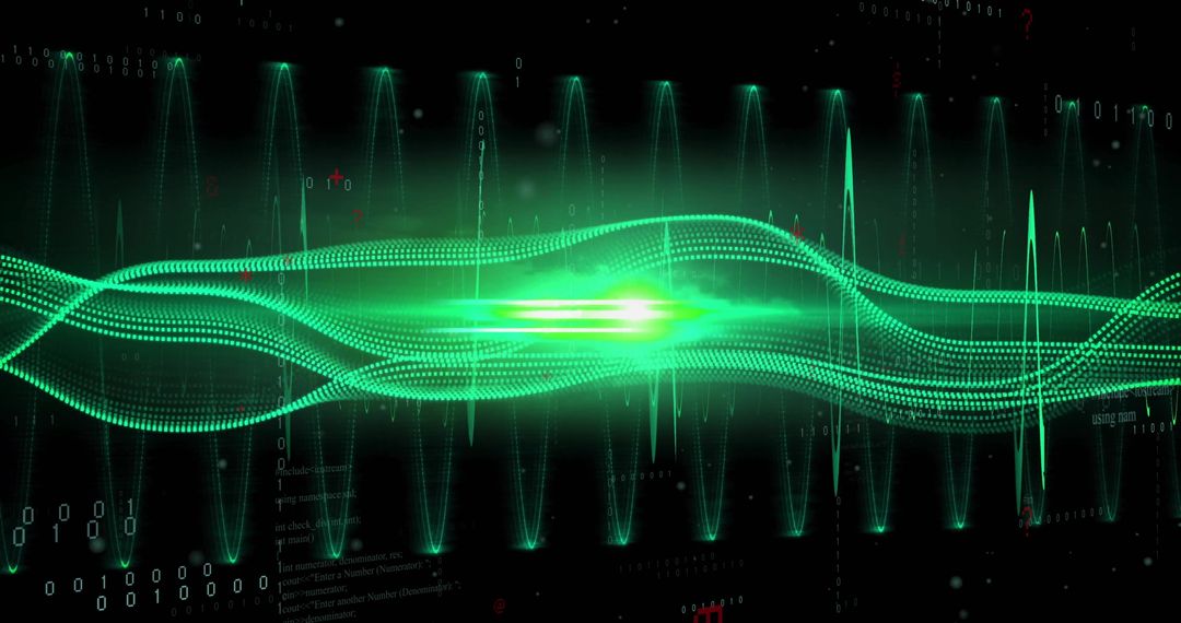 Abstract Green Digital Wave with Binary Code Elements