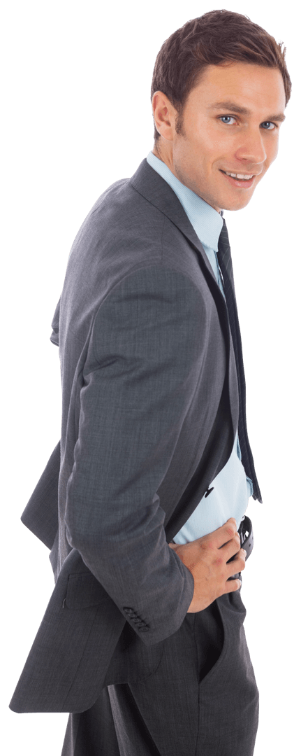 Confident Businessman Smiling with Hands on Hips in Suit