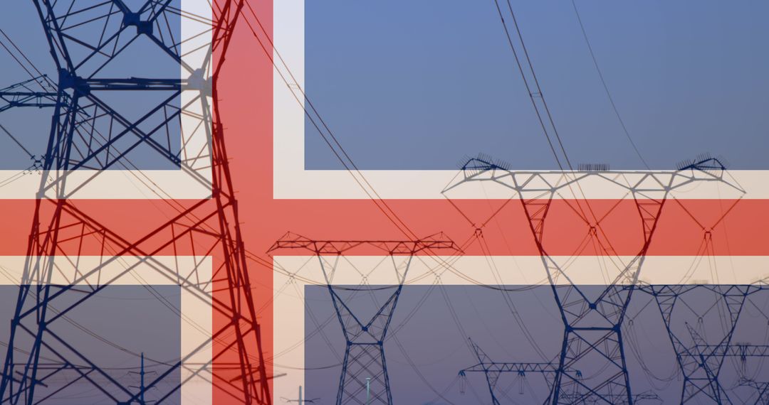 Iceland Flag Overlaid with Power Pylons Highlighting Energy Independence - Free Images, Stock Photos and Pictures on Pikwizard.com