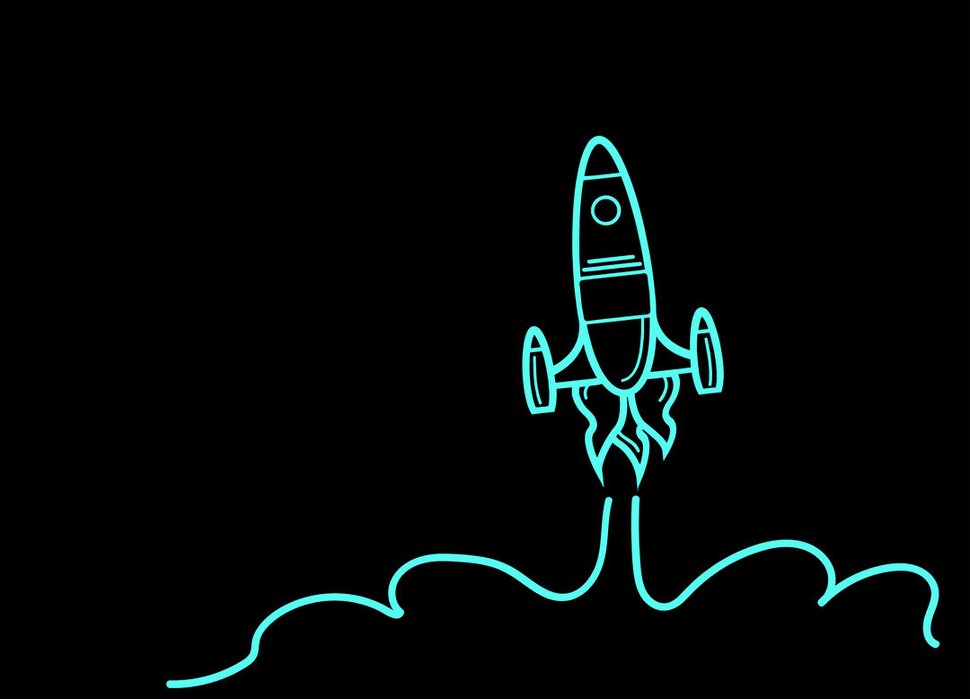 Rocket Launch Neon Illustration on Transparent Background