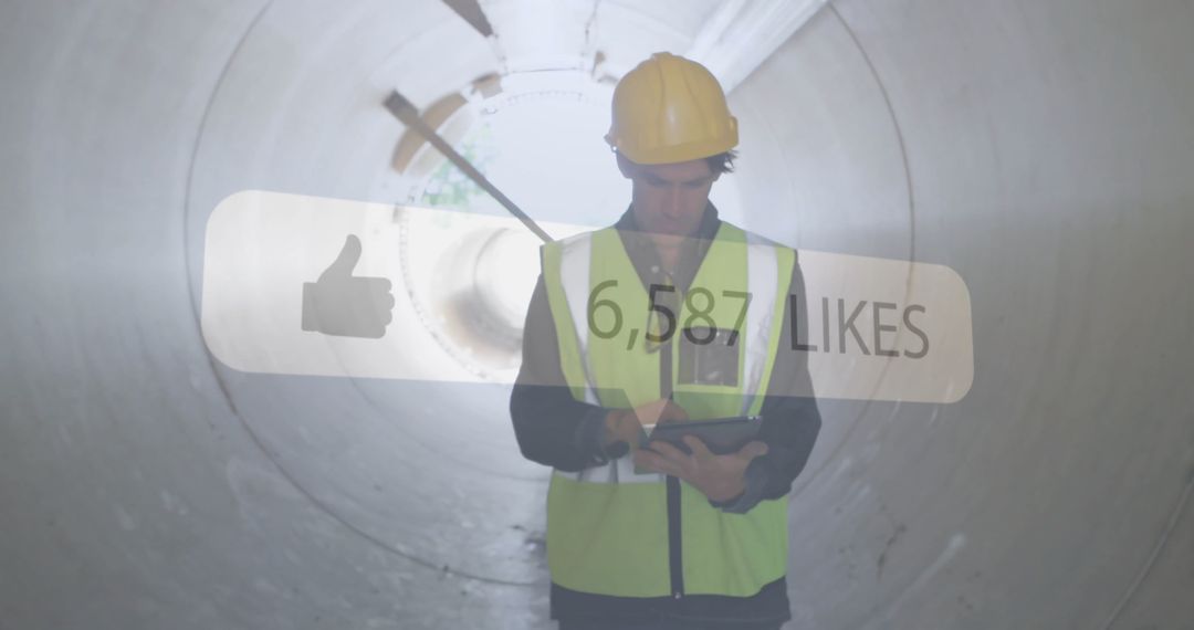 Construction Engineer in Tunnel Inspecting Project Digitally