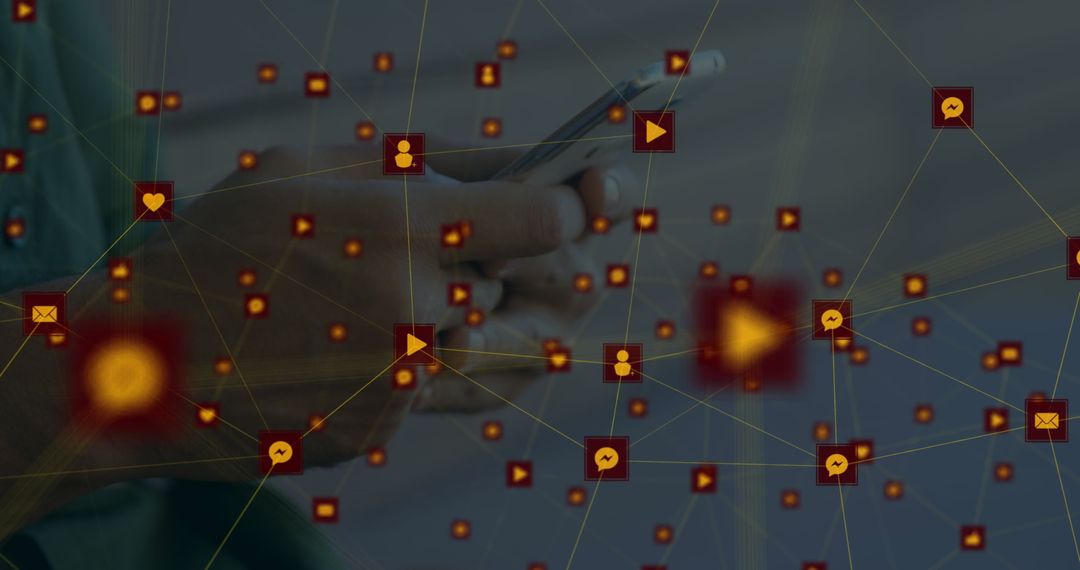 Network of Digital Icons Surrounding User's Smartphone