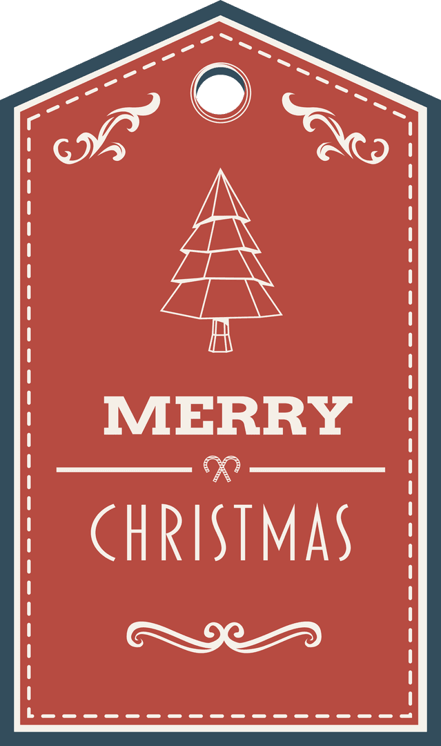 Transparent Classic Christmas Tag Design in Red with Tree Icon