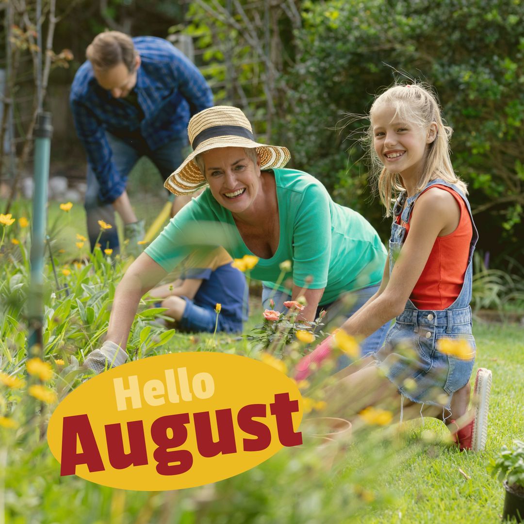 Family Enjoying Gardening Adventure in Sunny August