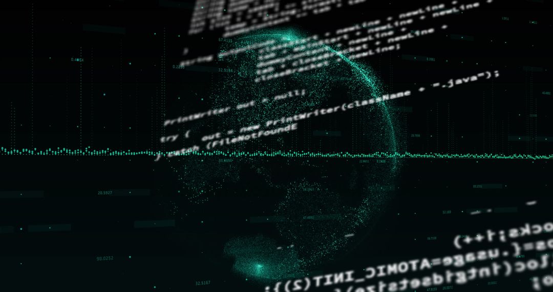 Digital Code Overlay on Futuristic World Representation