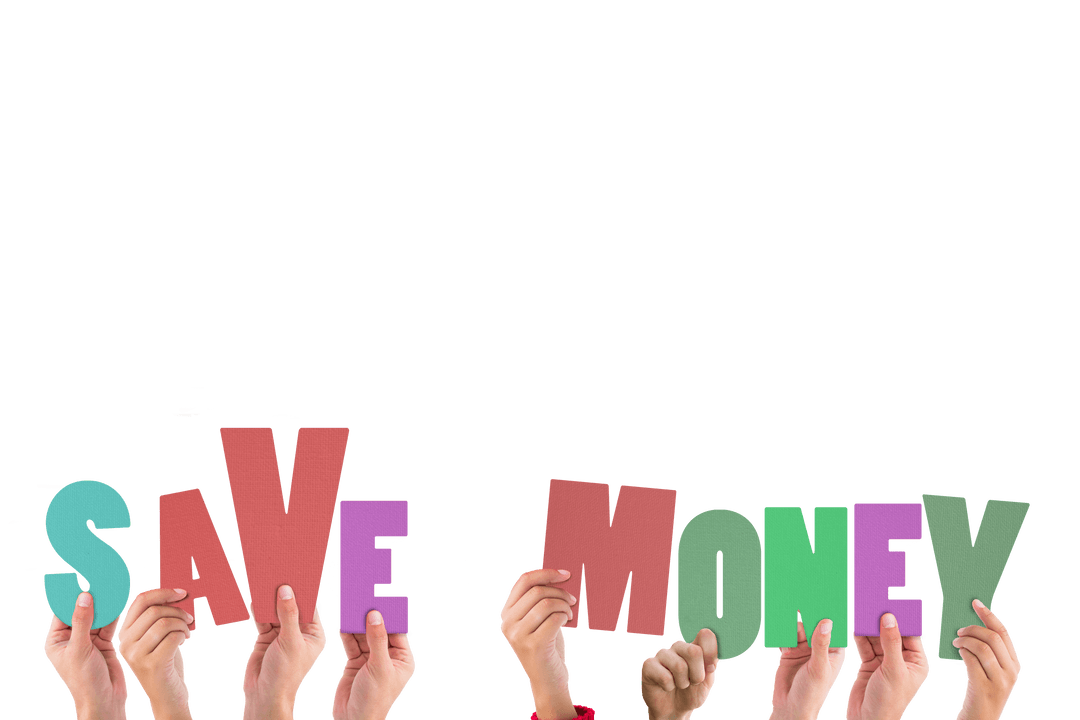 Hands Lifting Transparent Colored Letters Spell Save Money