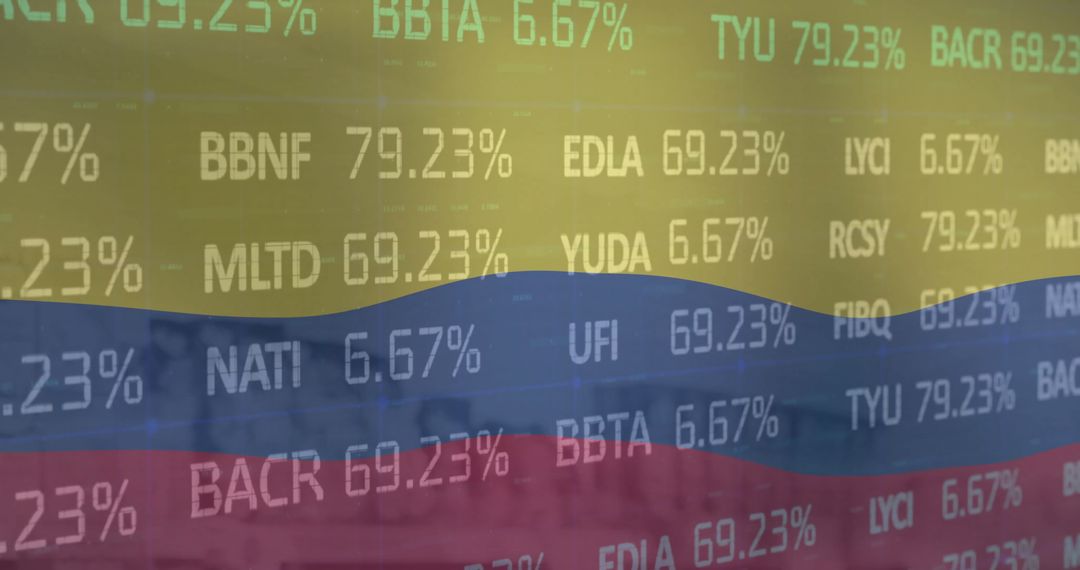 Financial Data Overlay on Colombian Flag for Business Analysis