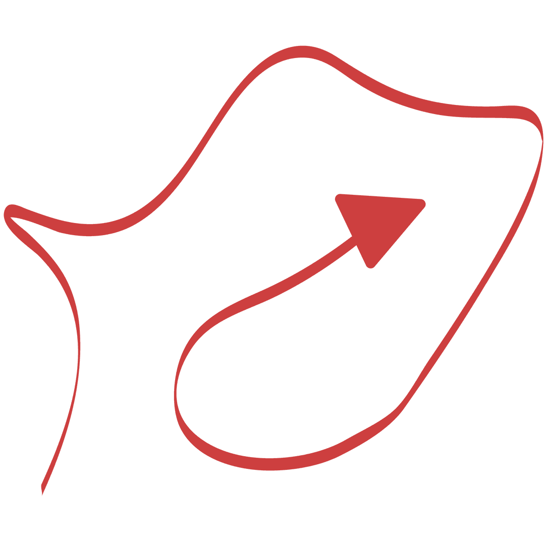 Red arrow vector icon on transparent background for directions