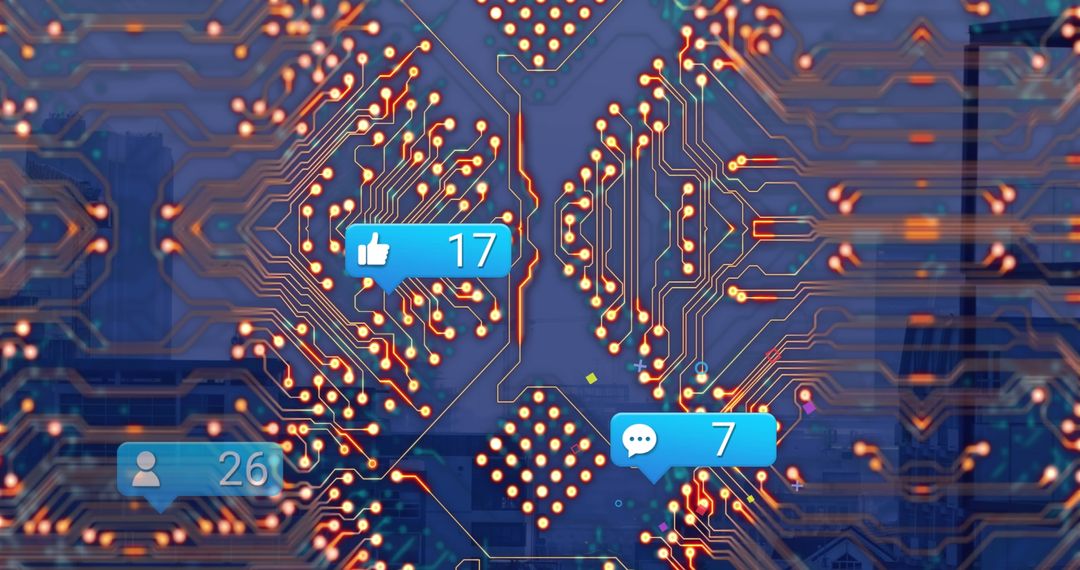 Digital Network Concept with Social Media Interaction on Circuit Boards