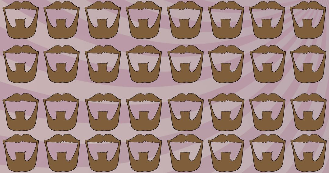 Seamless Men's Brown Beards Pattern with Rotating Pink Stripes