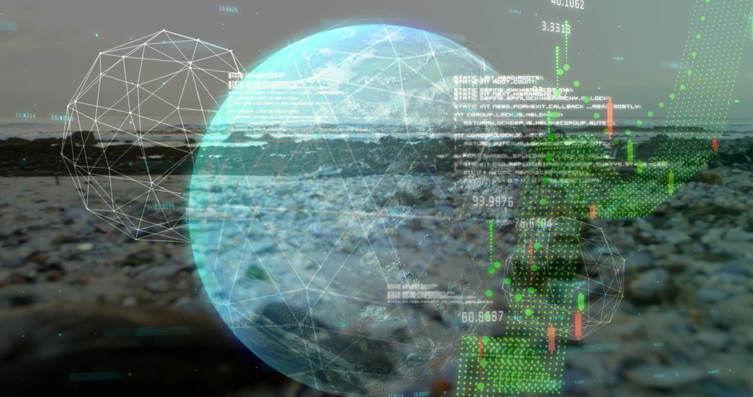 Digital Data Streams Surrounding Earth over Natural Coastline
