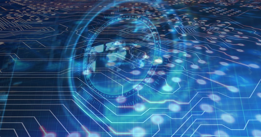 Futuristic Digital Circuit Board with Data Concept Overlay