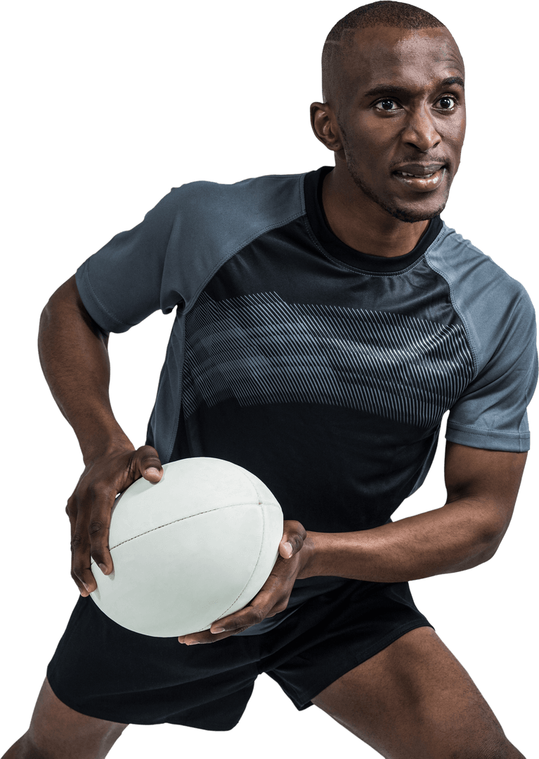 Energetic Rugby Player with Classic Ball on Transparent Background