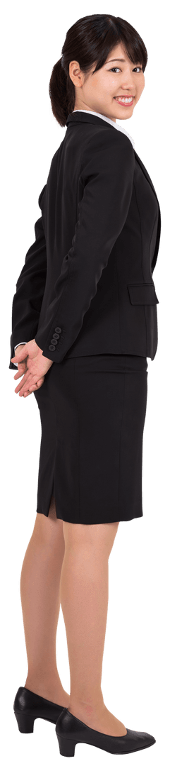 Smiling Asian Businesswoman Standing on Transparent Background, Professional Pose