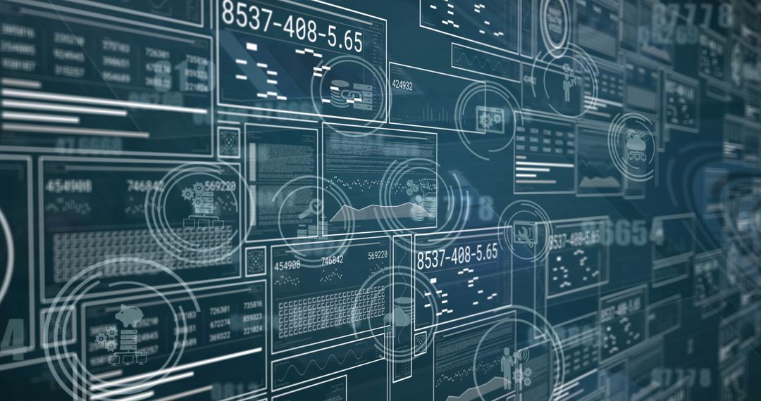 Data Processing and Media Icons on Digital Interface Background