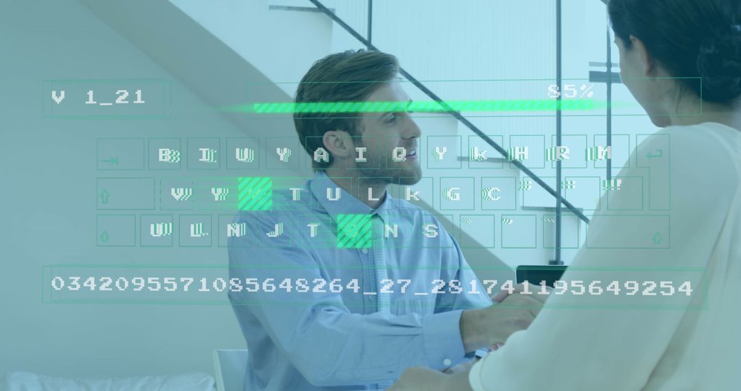 Diverse Coworkers Shaking Hands with Digital Overlay for Teamwork Concept