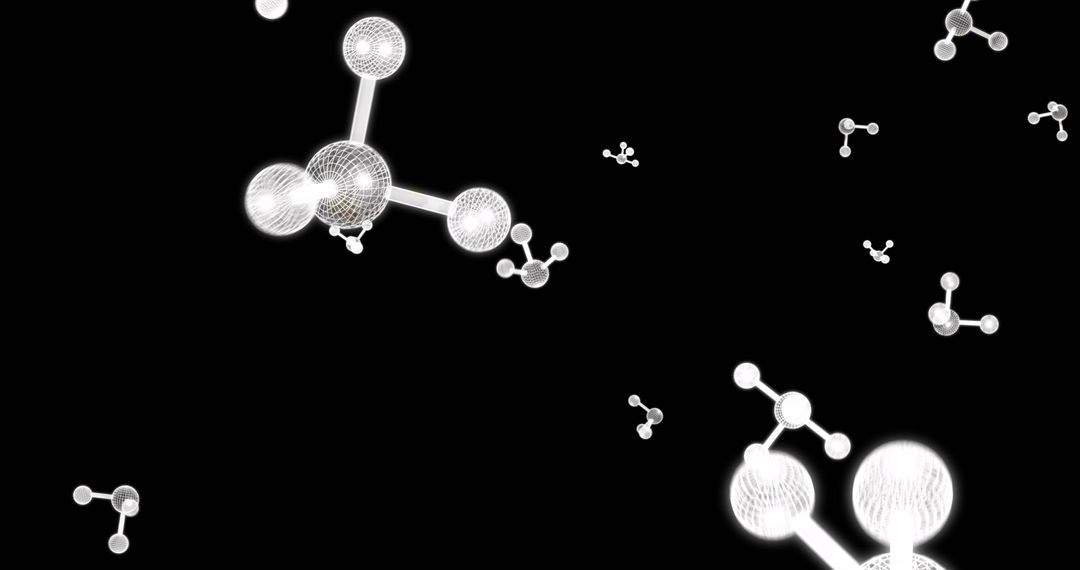 Glowing Molecule Structures on Black Background Visualization