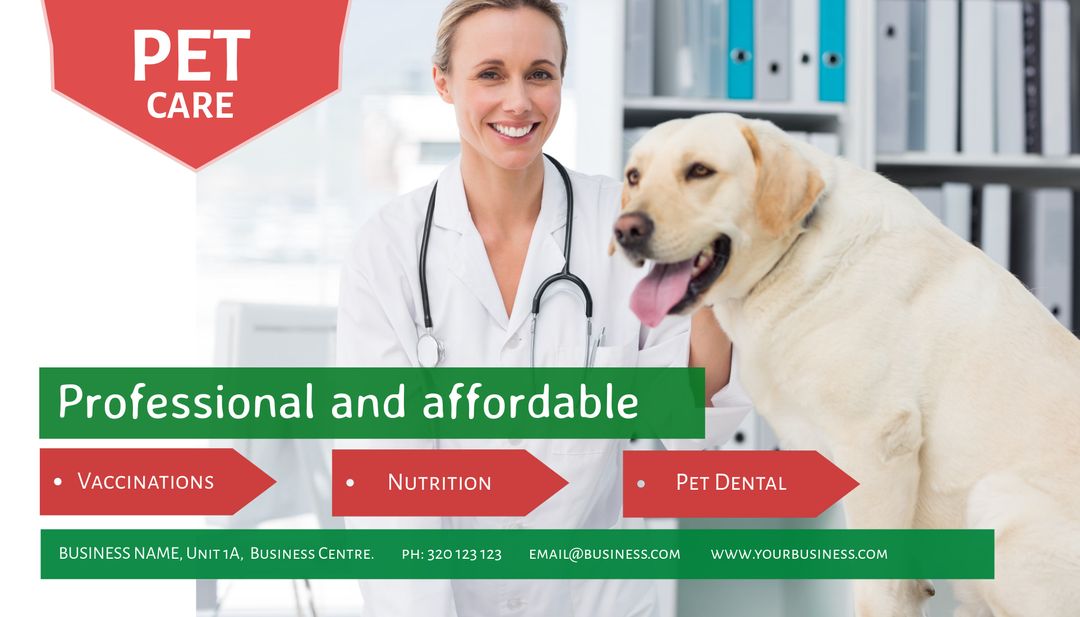 Veterinarian Smiling with Golden Retriever in Pet Care Clinic Advertisement - Download Free Stock Templates Pikwizard.com