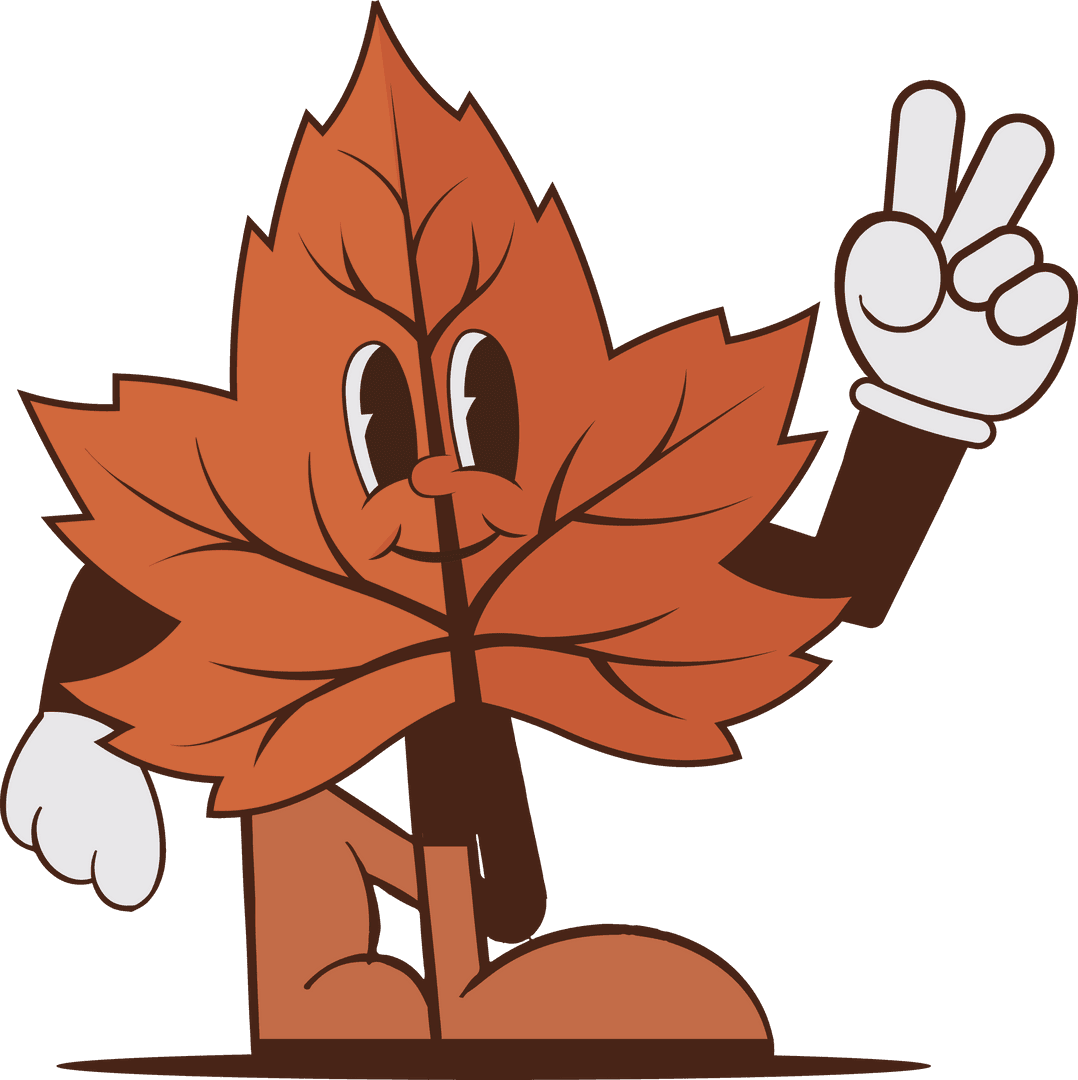 Maple Leaf Cartoon Showing Peace Sign on Transparent Background