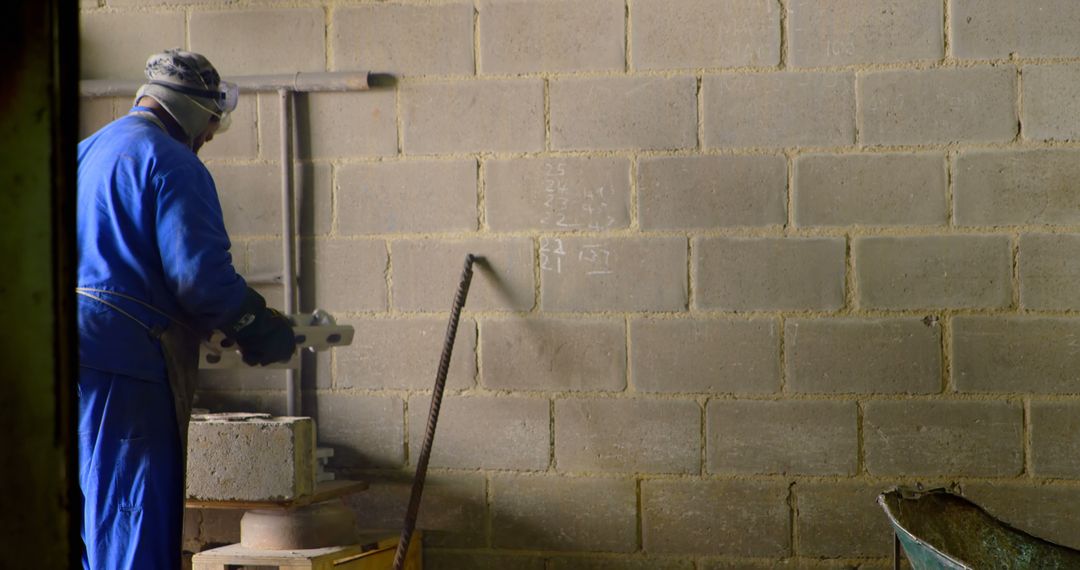 Worker Building Brick Wall in Construction Site - Free Images, Stock Photos and Pictures on Pikwizard.com