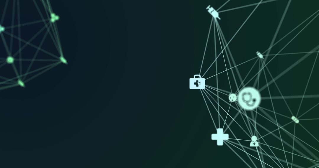 Digital Network with Medical Icons on Green Background