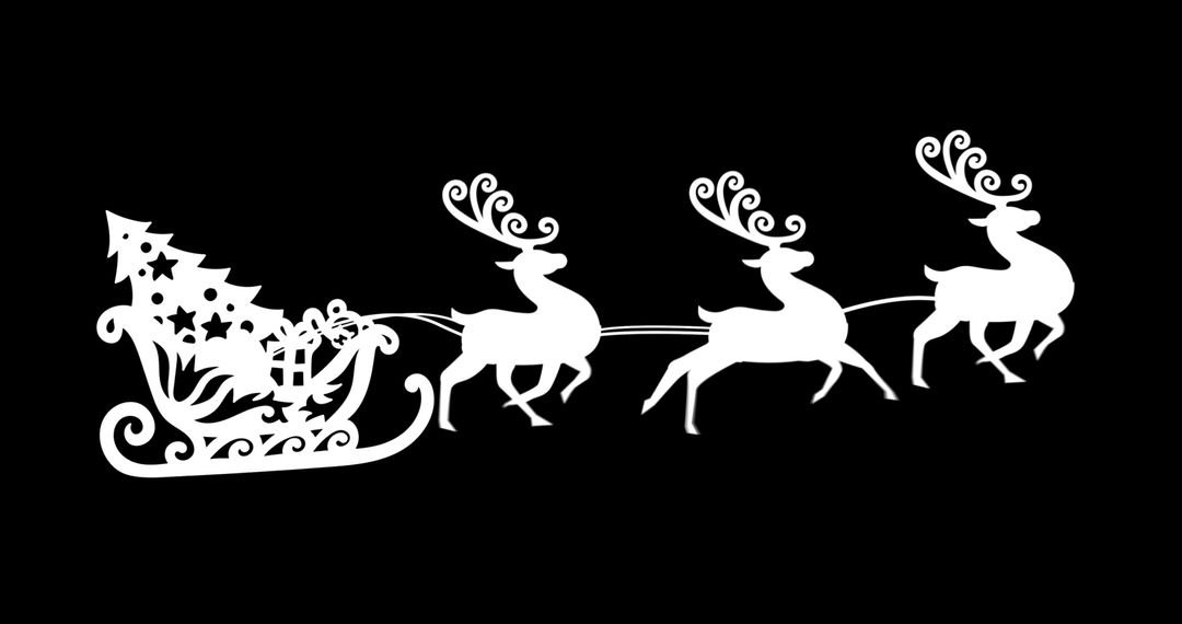 Festive Santa's Sleigh Silhouette with Reindeer on Black - Free Images, Stock Photos and Pictures on Pikwizard.com