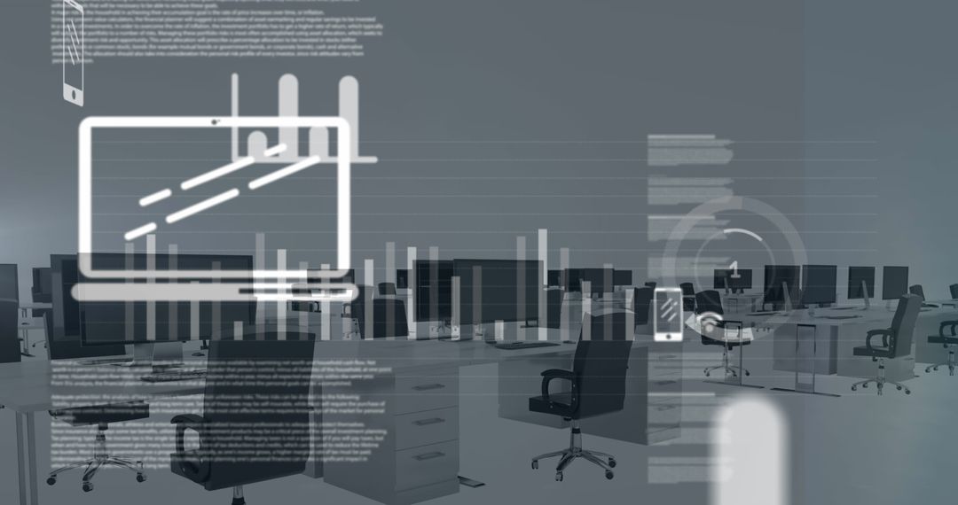 Empty Office with Digital Data Interface Overlay