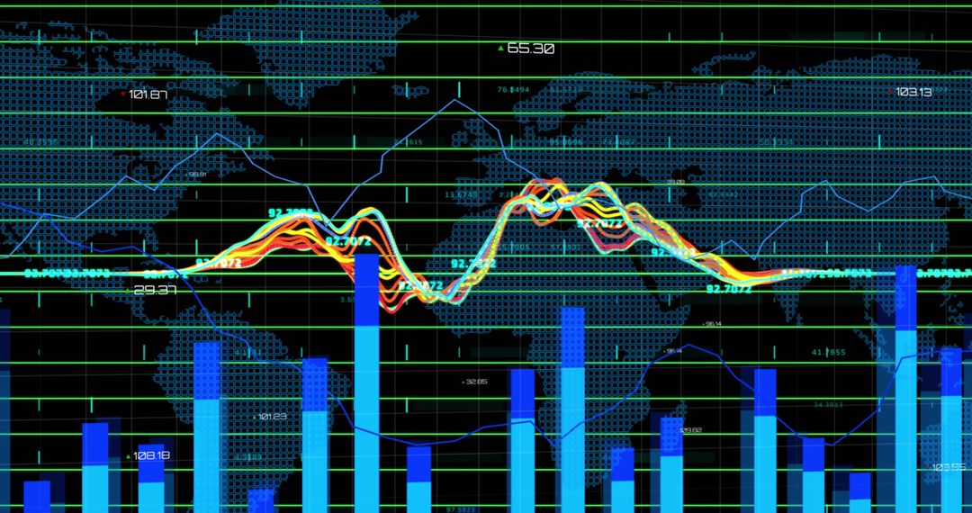 Dynamic Financial Charts on Global Digital Grid Background