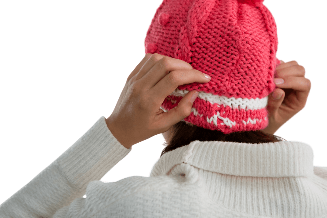 Transparent Background Rear View Woman Adjusting Winter Heater