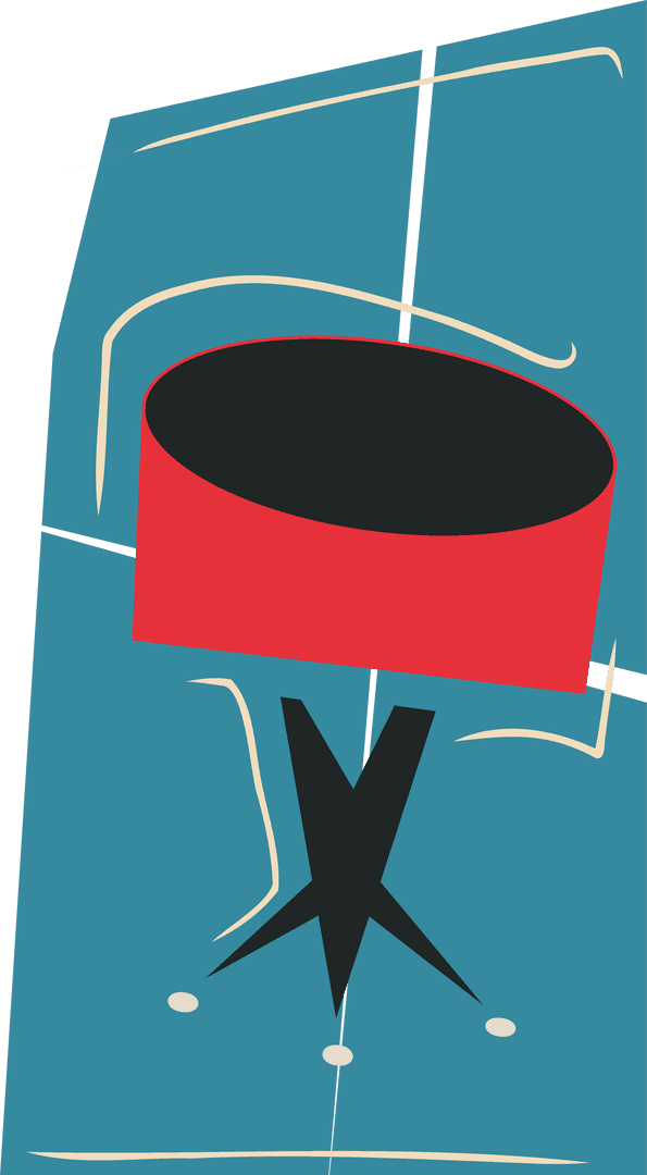 Minimalist Red Cylinder on Black Tripod Transparent Art Design