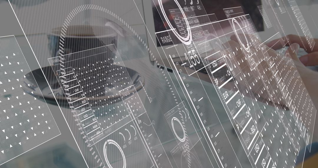 Hands Typing on Laptop Amidst Digital Data Interface