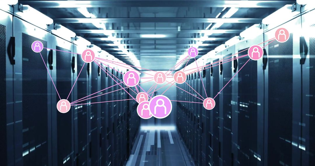Futuristic Digital Network in High-Tech Server Room