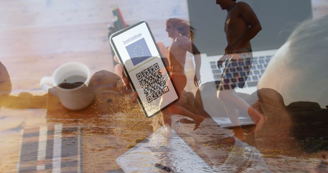 Electronic Passport QR Code Overlaid Beach Freedom