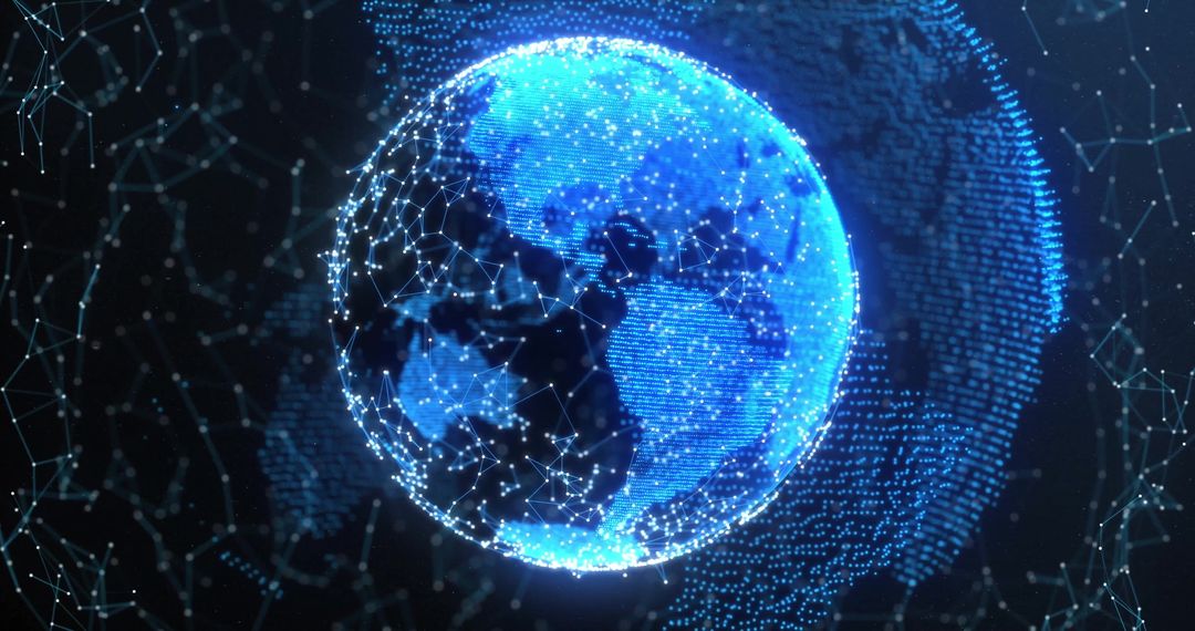 Global Digital Network with Blue Light Connections on 3D Earth