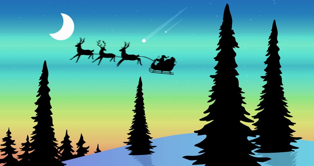 Santa's Sleigh Silhouette Against a Starry Night Sky