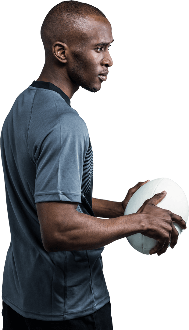 Transparent View of Determined Sportsman Holding Rugby Ball