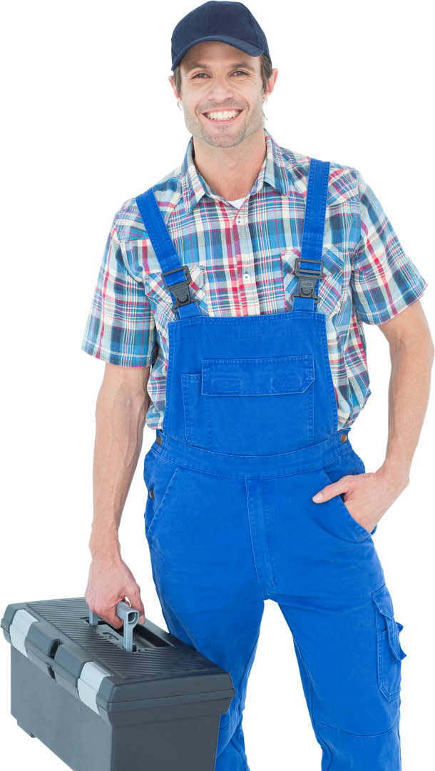 Transparent Confident Plumber with Toolbox Smiling - Download Free Stock Images Pikwizard.com