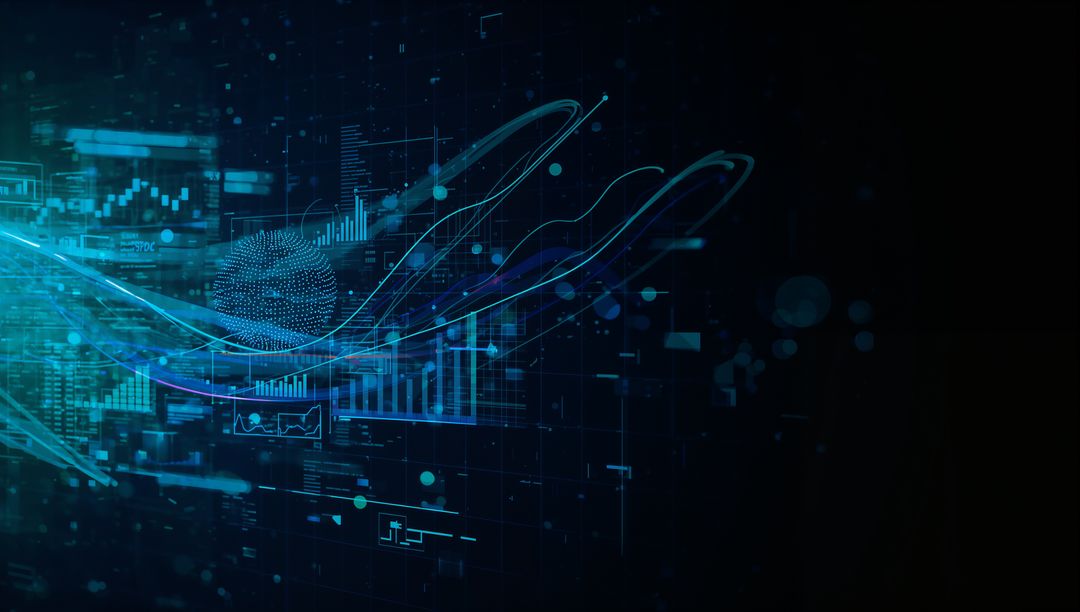 Futuristic Digital Flow with Abstract Neon Elements and Technological Graphics