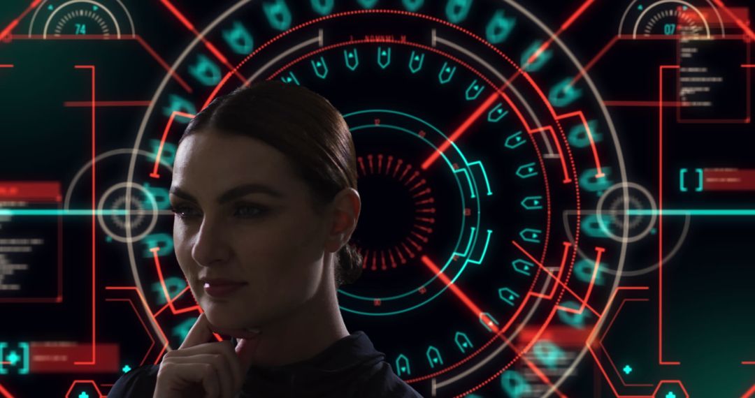 Woman Analyzing Digital Interface Holograms