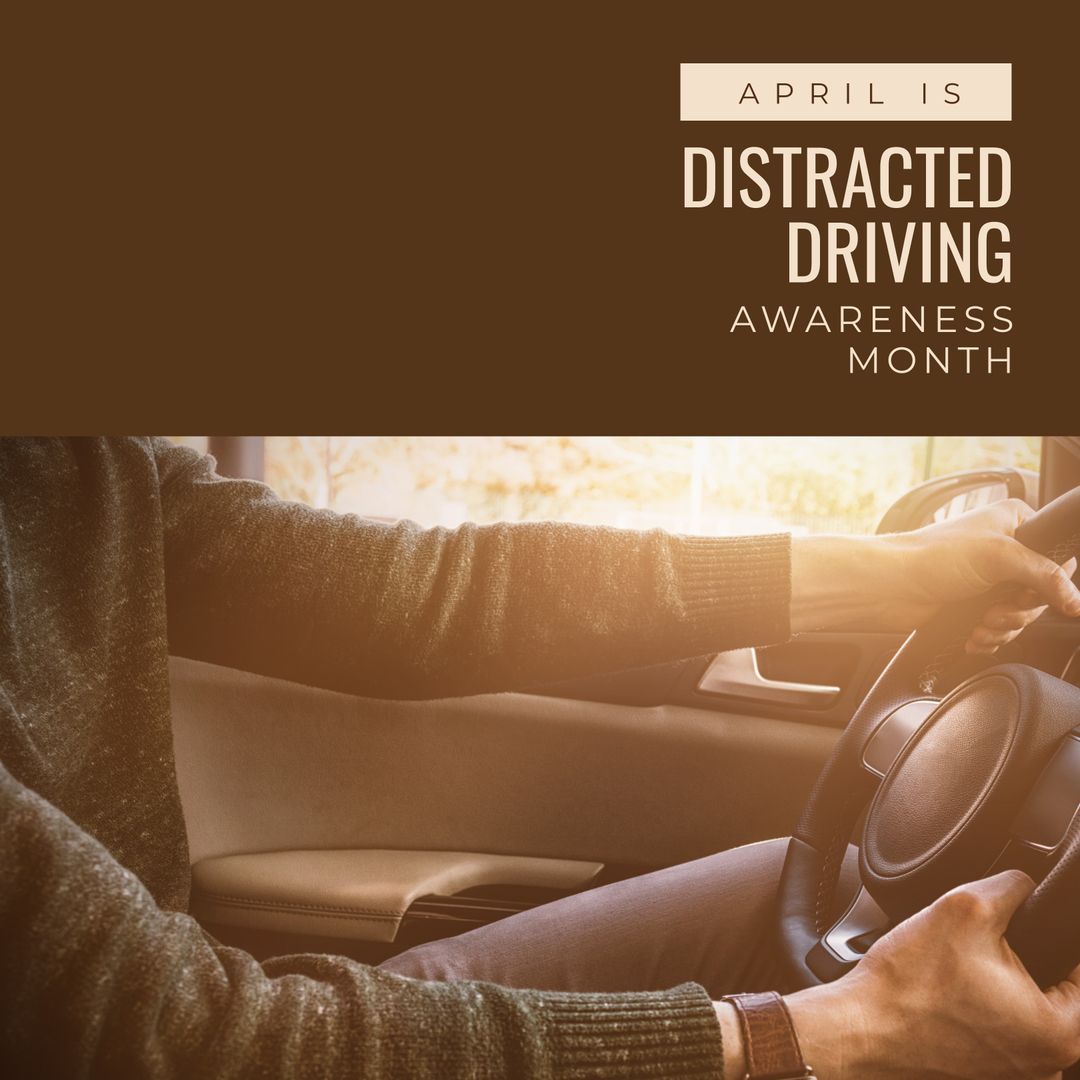 April Distracted Driving Awareness Month Campaign with Man Driving Car - Download Free Stock Templates Pikwizard.com