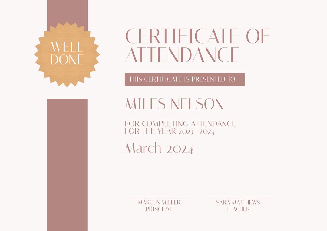 Elegant Attendance Certificate with Decorative Seal - Download Free Stock Templates Pikwizard.com