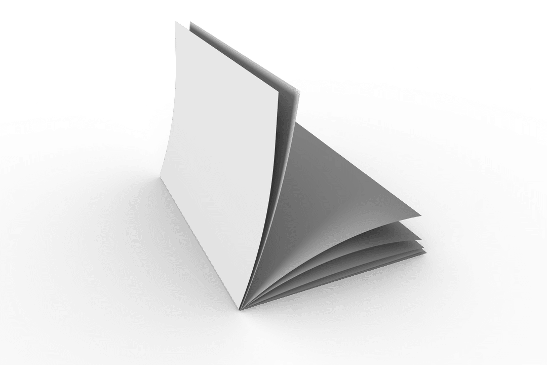 White Notebook with Blank Pages on Transparent Background