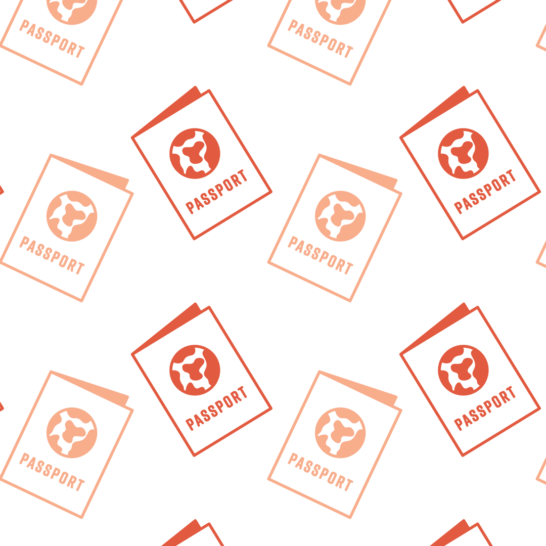 Seamless Pattern of Red Orange Passport Icons on Transparent Background