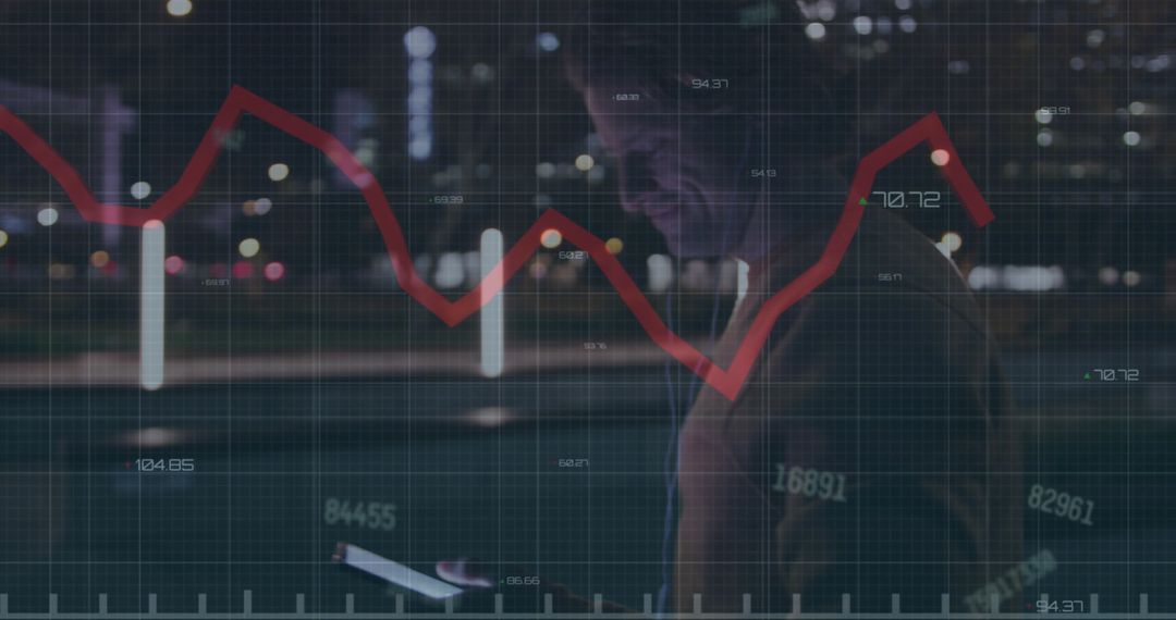 Businessman Analyzing Stock Market Data on Smartphone at Night