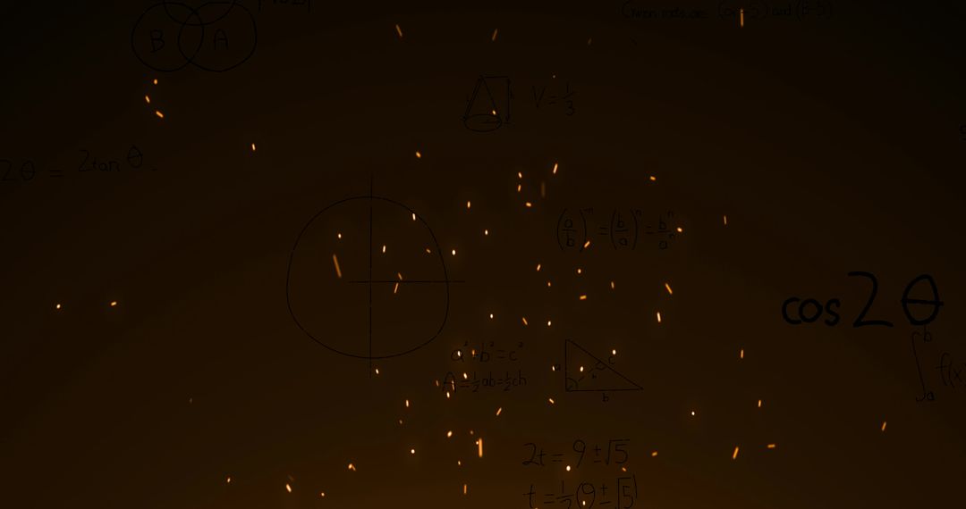 Bright Yellow Sparks on Dark Math Background