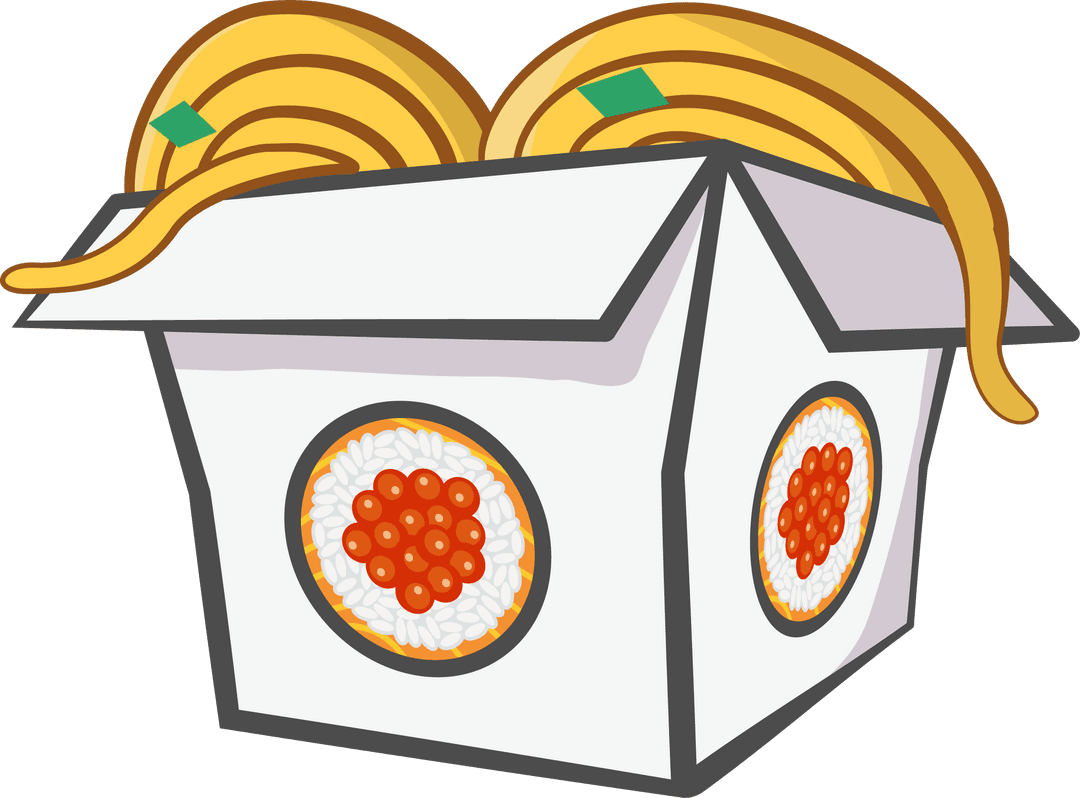 Transparent Fast Food Box with Noodles and Sushi Illustration Design