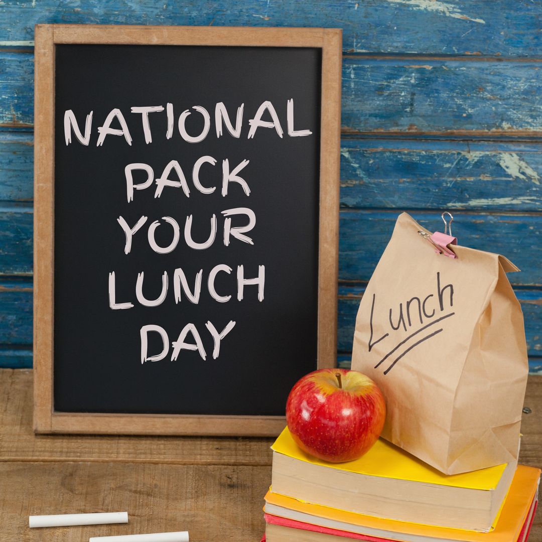 National Pack Your Lunch Day Chalkboard with Apple and Books